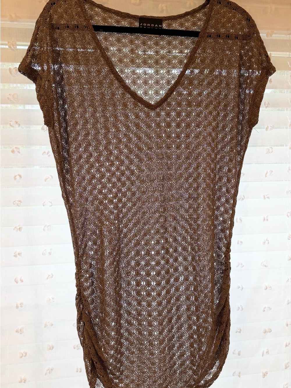 Jordan Taylor Brown Metallic Crochet V-Neck Swim Coverup